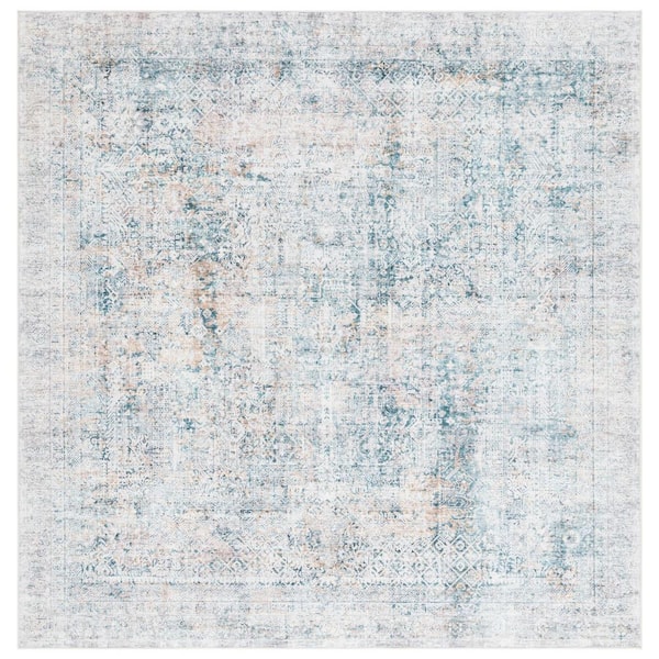 SAFAVIEH Arizona Dark Green/Beige 6 ft. x 6 ft. Distressed Border Ornate Machine Washable Square Area Rug