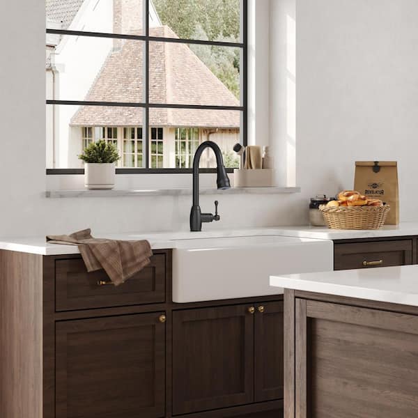 16 in. H Stainless Steel Pull Down Sprayer Kitchen Faucet with 1-Handle, Hot and Cold and 360° Swivel in Matte Black