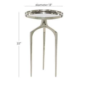 13 in. Silver Tray Inspired Top Large Round Aluminum End Accent Table with 3 Tripod Legs