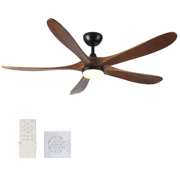 Tervo 62 in. Indoor Solid Wood Black Ceiling Fan with Integrated LED Light Kit, Remote Control and Wall Switch Include