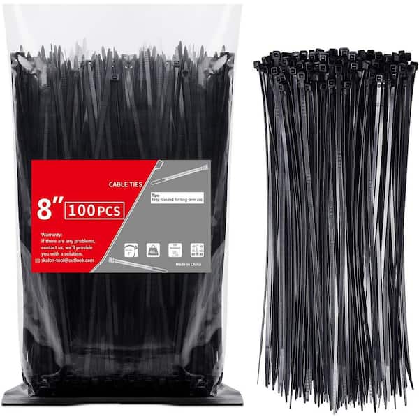 UV Resistant Nylon Cable Zip Tie 8 in. Black 100-Pack with 40 lbs. Tensile Strength for Indoor Outdoor Use