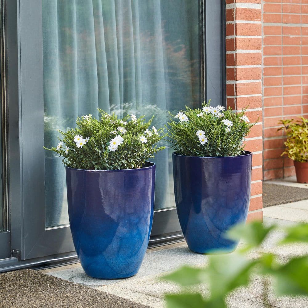 Cobalt Blue Tall Faux Ceramic Planter Set