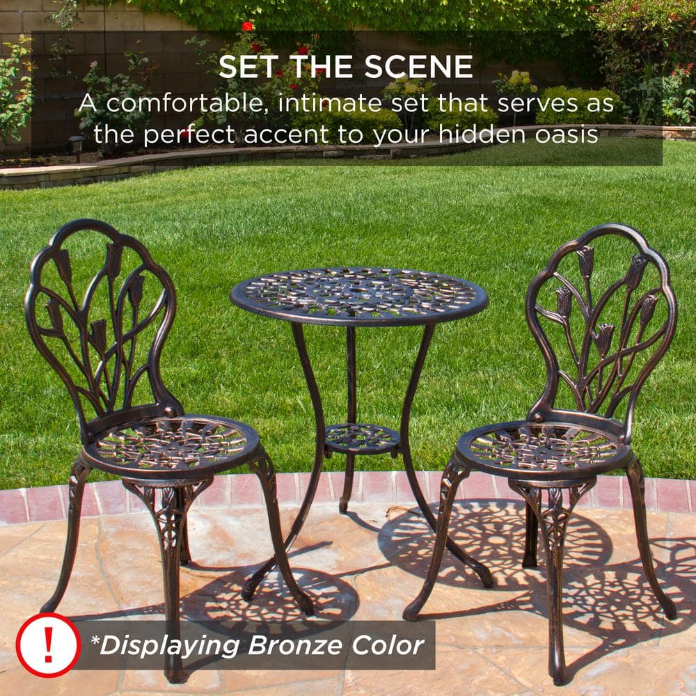Teal Cast Aluminum Outdoor Bistro Set with Floral Design