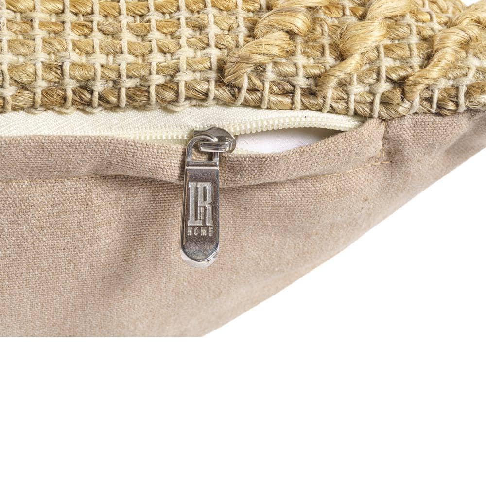 Tan Geometric Textured Hand-Woven Cotton Blend Throw Pillow