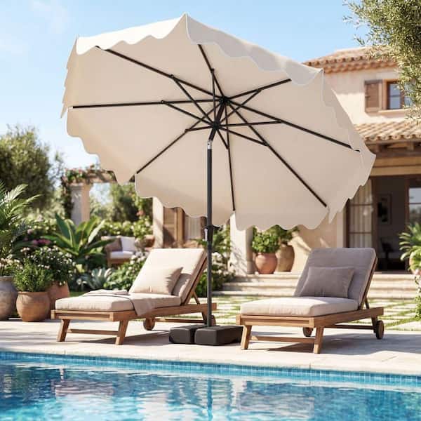 beige patio umbrella with scalloped edge Clihome 10 ft. Ruffled Edge Patio Umbrella in Beige with Tilt and Crank, Sandbag Base Included