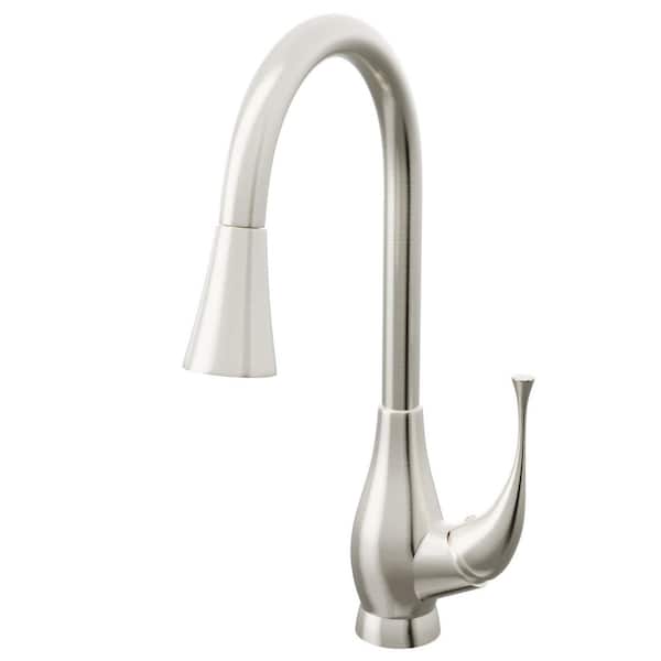Single Hole Single-Handle Pull Down Sprayer Kitchen Faucet in Brushed Nickel