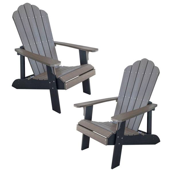 AmeriHome Driftwood with Black Accents 2-Tone Outdoor Adirondack Chair with Durable Faux Wood Construction (2-Piece Set)