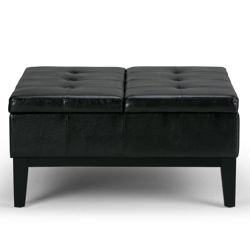 Midnight Black Tufted Faux Leather Cocktail Storage Ottoman
