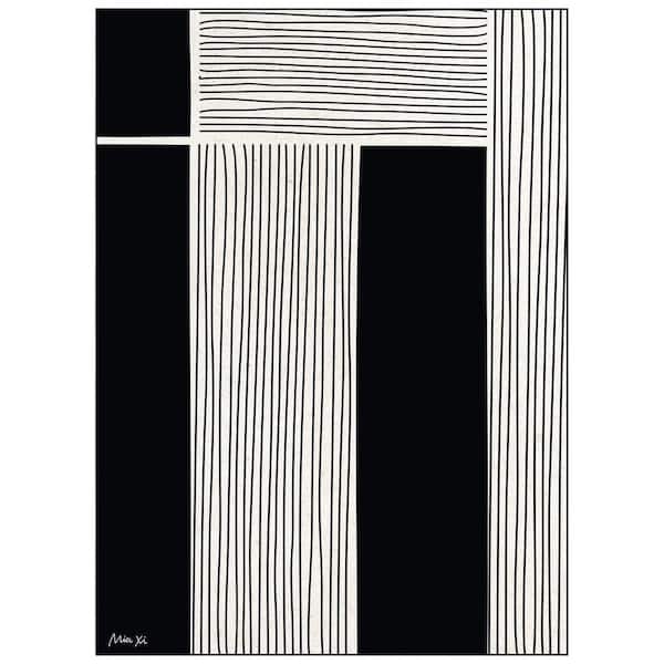 Black and White 8 ft. x 10 ft. Ribbing II Washable Lines Art, Power loomed Area Rug