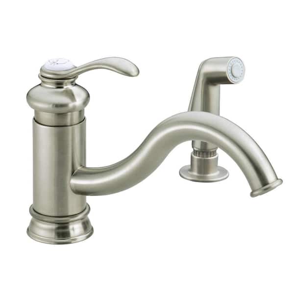 KOHLER Fairfax Single-Handle Standard Kitchen Faucet with Sidespray and Less Escutcheon in Vibrant Brushed Nickel