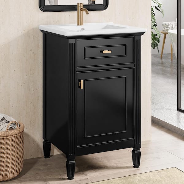 20 in. Freestanding Black Bath Vanity with White Ceramic Top Unassembled