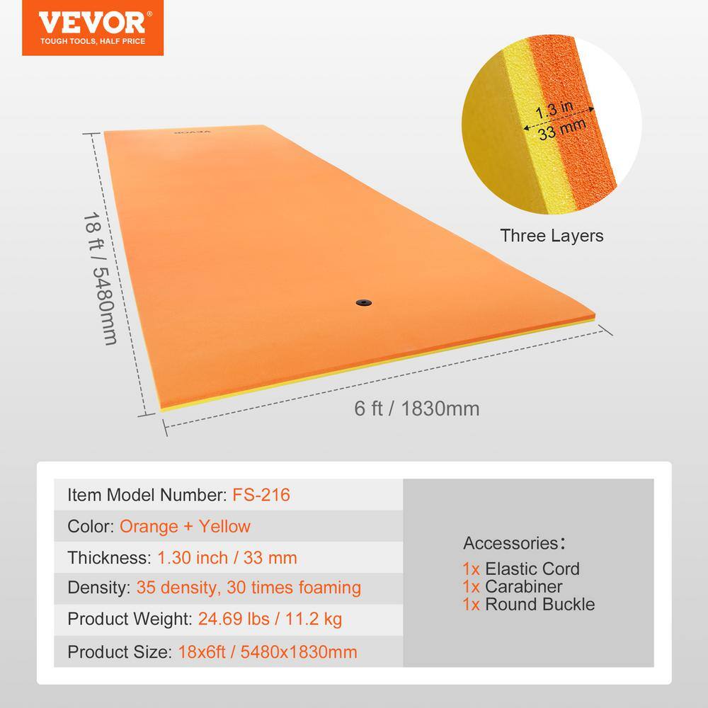 Large Orange and Yellow 18x6 ft Floating Water Mat with Tear-Resistant XPE Foam