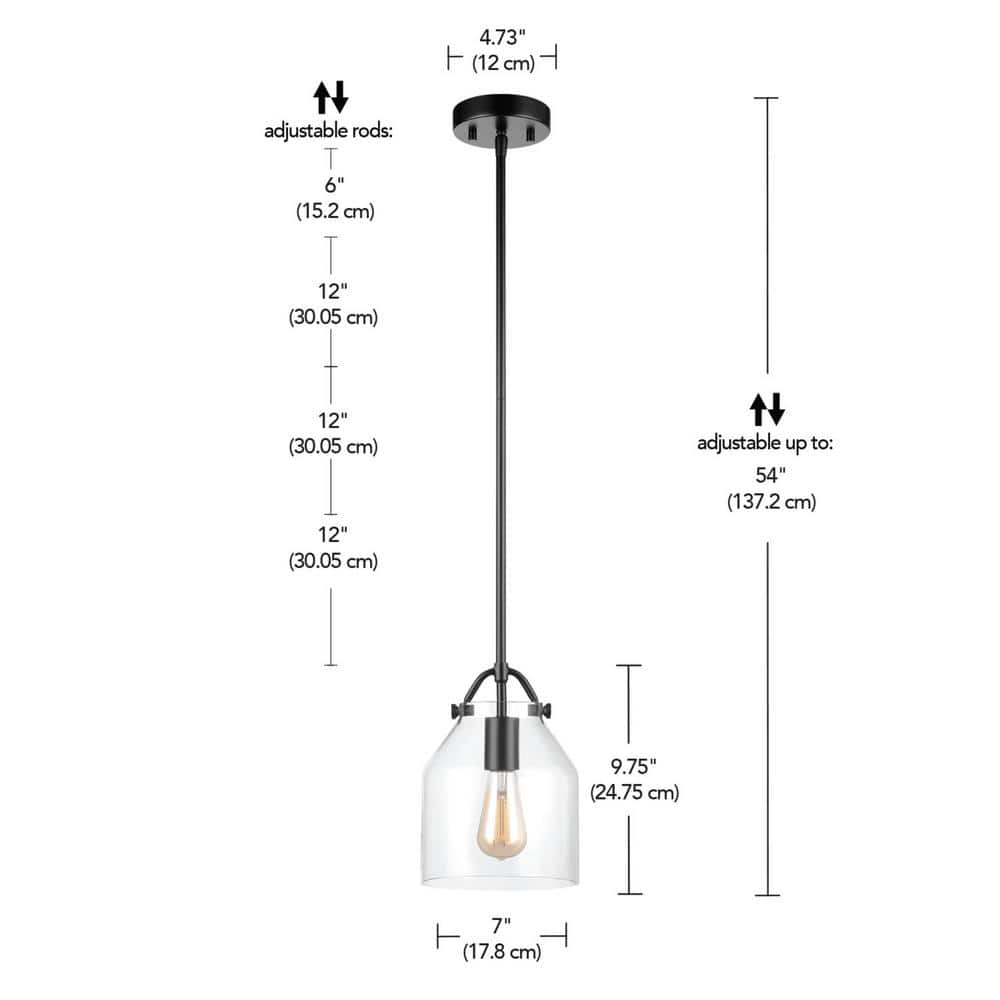Matte Black Farmhouse Pendant Light with Clear Glass Shade