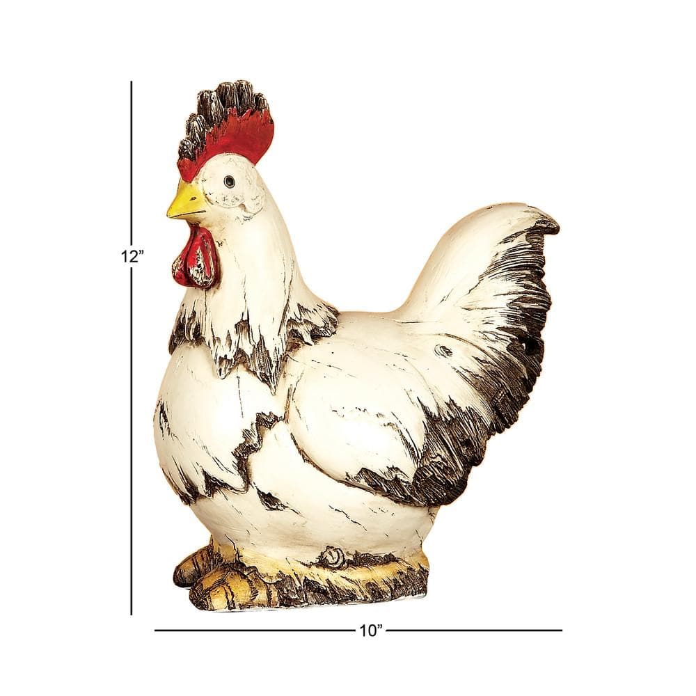 12" Distressed White Polystone Rooster Garden Sculpture