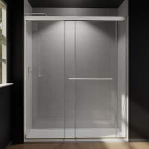60 in. W x 72 in. H Double Bypass Sliding Semi-Frameless Shower Door in Brushed Nickel with 1/4 in. (6 mm) Clear Glass