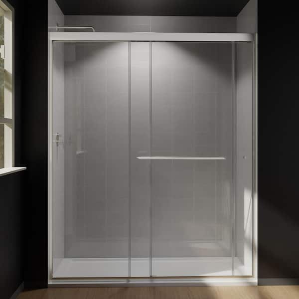 LORDEAR 60 in. W x 72 in. H Double Bypass Sliding Semi-Frameless Shower Door in Brushed Nickel with 1/4 in. (6 mm) Clear Glass