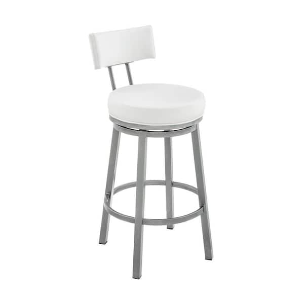 Benjara 26 in. White Low Back Metal Frame Counter stool Chair with Faux Leather Seat