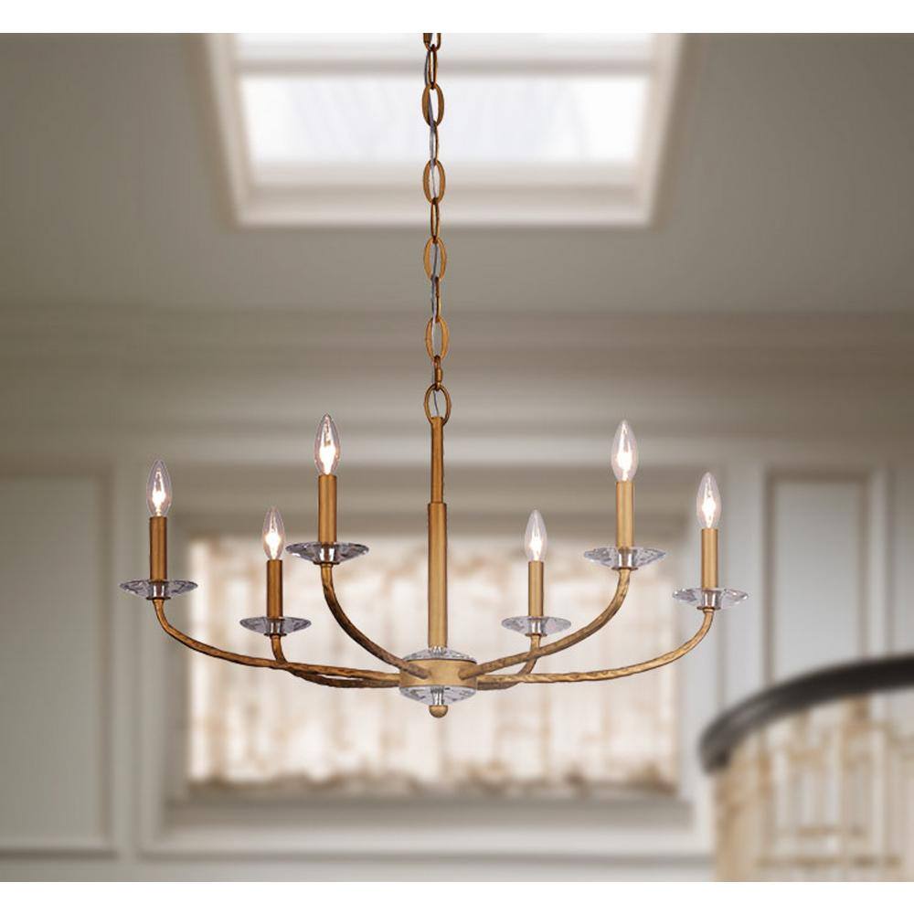 Ashen Gold 6-Light Chandelier with Clear Crystal Accents