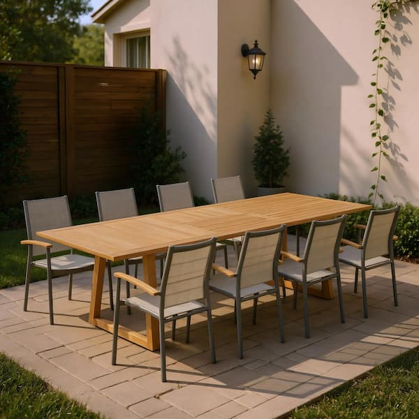 Moria 9-Piece Teak FSC Certified and Aluminum Extendable Patio Dining Set