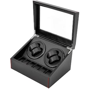 Black 2 Motor Carbon Fiber 4+6 Automatic Watch Winder Display Storage Box