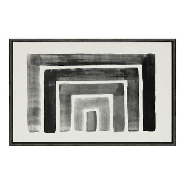 Kate and Laurel Sylvie MCM Abstract Rainbow Black by the Creative Bunch Studio Framed Canvas Abstract Art Print 23 in. x 33 in.