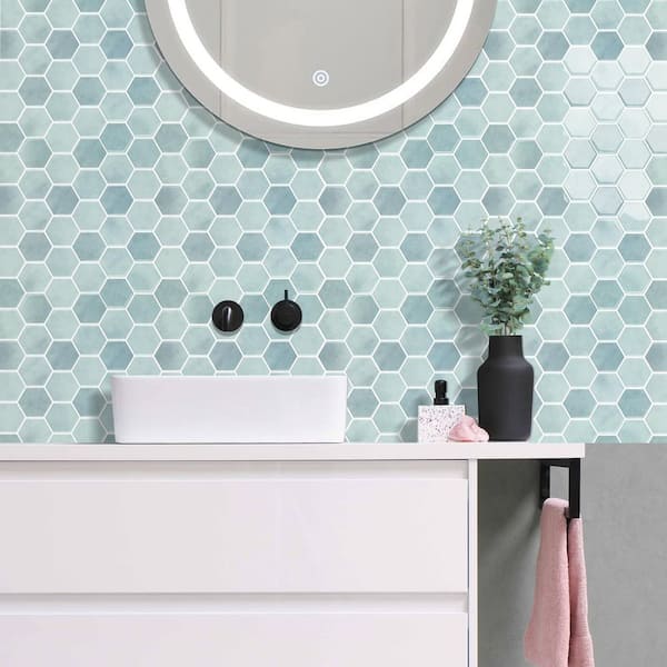 Gray Finish 12 in. x 12 in. PU-GEL PET Peel and Stick Backsplash Hexagon Design 10-Sheet Pack for Kitchen