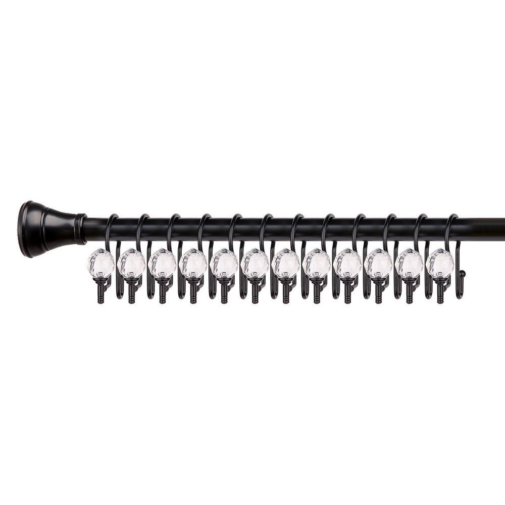 Matte Black Double Shower Curtain Hooks with Crystal Design
