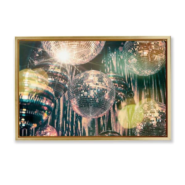 Stupell Industries Disco Balls with Bokeh by Graffi*tee Studios Gold Floater Frame Music Graphic Art Print 21 in. x 31 in.