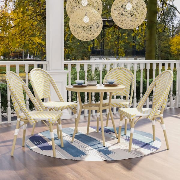 Furniture of America Janele 5-Piece Aluminum 32 in. Round Outdoor Dining Set in Yellow and White