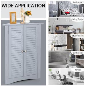 22 in. W x 14.5 in. D x 31.5 in. H Gray Corner Storage Linen Cabinet Freestanding Floor Cabinet Bathroom