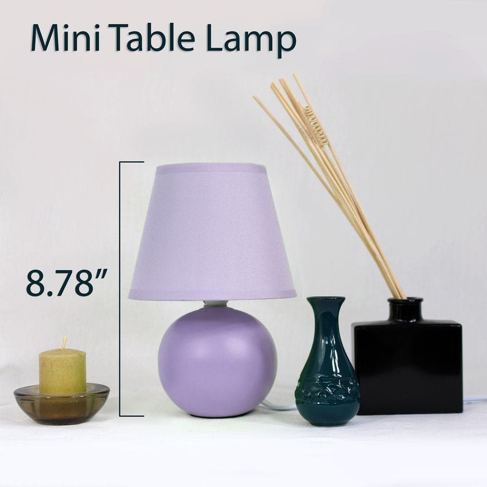 Purple Mini Ceramic Globe Table Lamp Set with Fabric Shades
