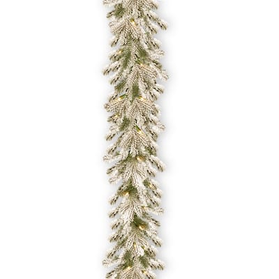 9 ft. Snowy Sheffield Spruce Garland with Clear Lights