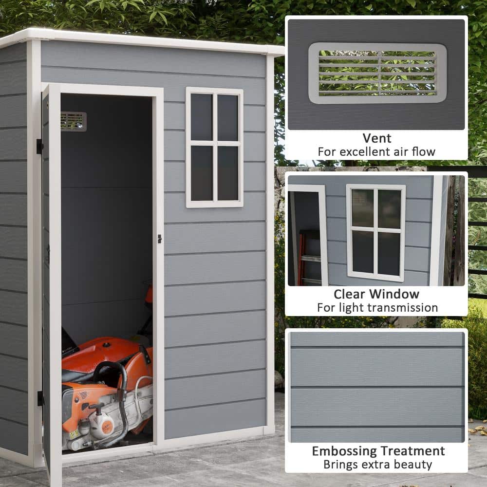 Gray Resin Outdoor Storage Shed with Window and Lock, 76" x 59.5"