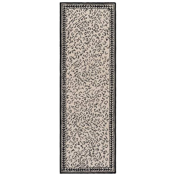 Chelsea 3 ft. x 14 ft. White/Black Border Animal Print Runner Rug