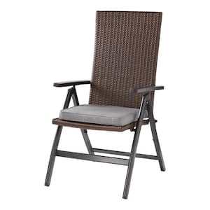 Outdoor PE Wicker Foldable Reclining Chair with Sunbrella Cast Slate Seat Pad