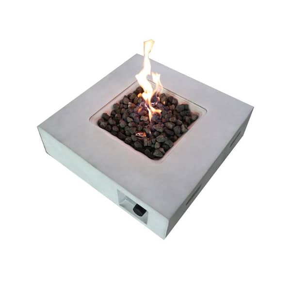 Tunearary 30 in. W Gray Square Concrete Base LP Gas Fire Pit Table with Electronic Adjustable Igition, Lava Rocks, 40000 BTU