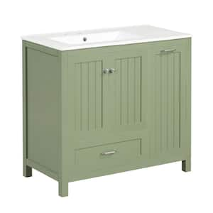 36 in. W x 18.3 in. D x 33.9 in. H Single Sink Bath Vanity in Green with White Ceramic Top and 1-Flip Drawer