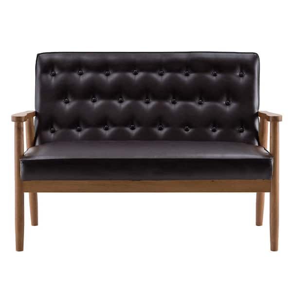 Outopee Brown PU Leather Arm Chair with 2-Seat