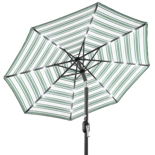 10 ft. Market Solar LED Lighted Tilt Patio Umbrella with UV-Resistant Fabric in Green Stripe