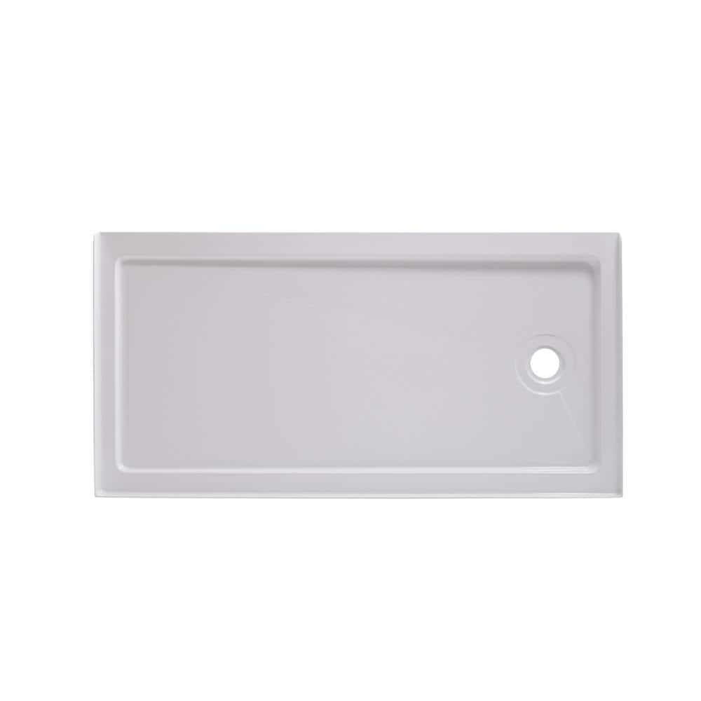 60'' White Acrylic Rectangular Shower Base with Right Drain