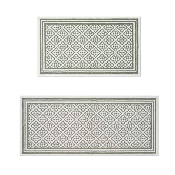 Isla 2-Tone Ivory/Sage 2 ft. x 5 ft. Geometric 2-Piece Area Rug Set