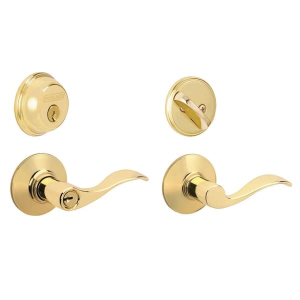 Schlage Accent Single Cylinder Bright Brass Lever Combo Pack