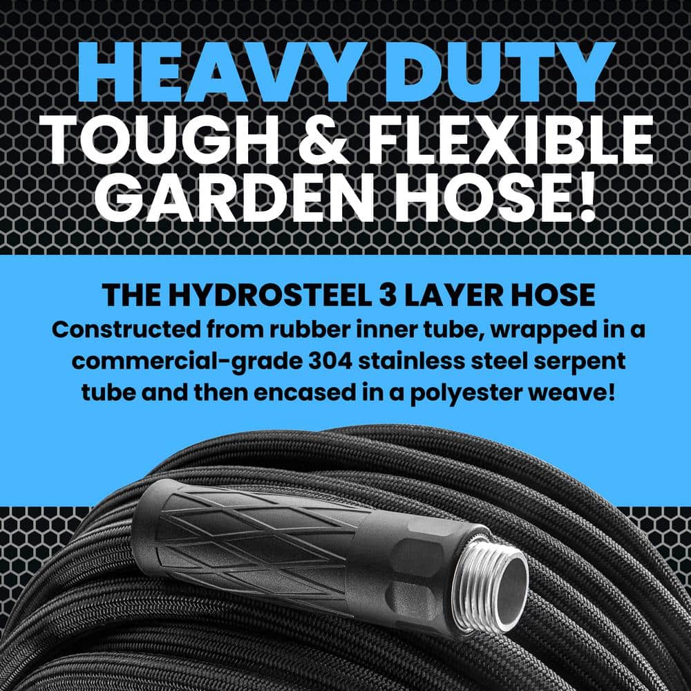 Hydrosteel Ultra Performance 50 Ft Black Stainless Steel Garden Hose