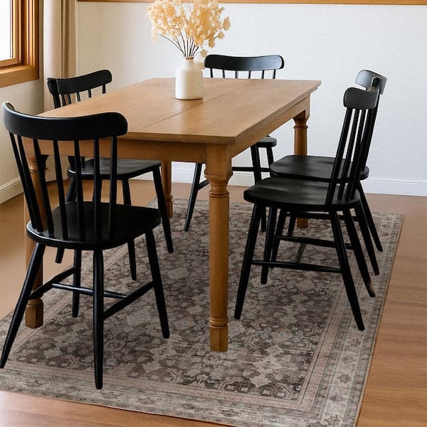 Verdelle Taupe Brown 5 ft. x 7 ft. Floral Medallion Machine Washable Non-Slip Area Rug