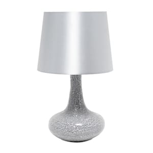 14.17 in. Gray Contemporary Patchwork Crystal Glass Table Lamp with Gray Fabric Shade