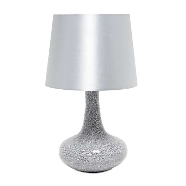 Creekwood home 14.17 in. Gray Contemporary Patchwork Crystal Glass Table Lamp with Gray Fabric Shade