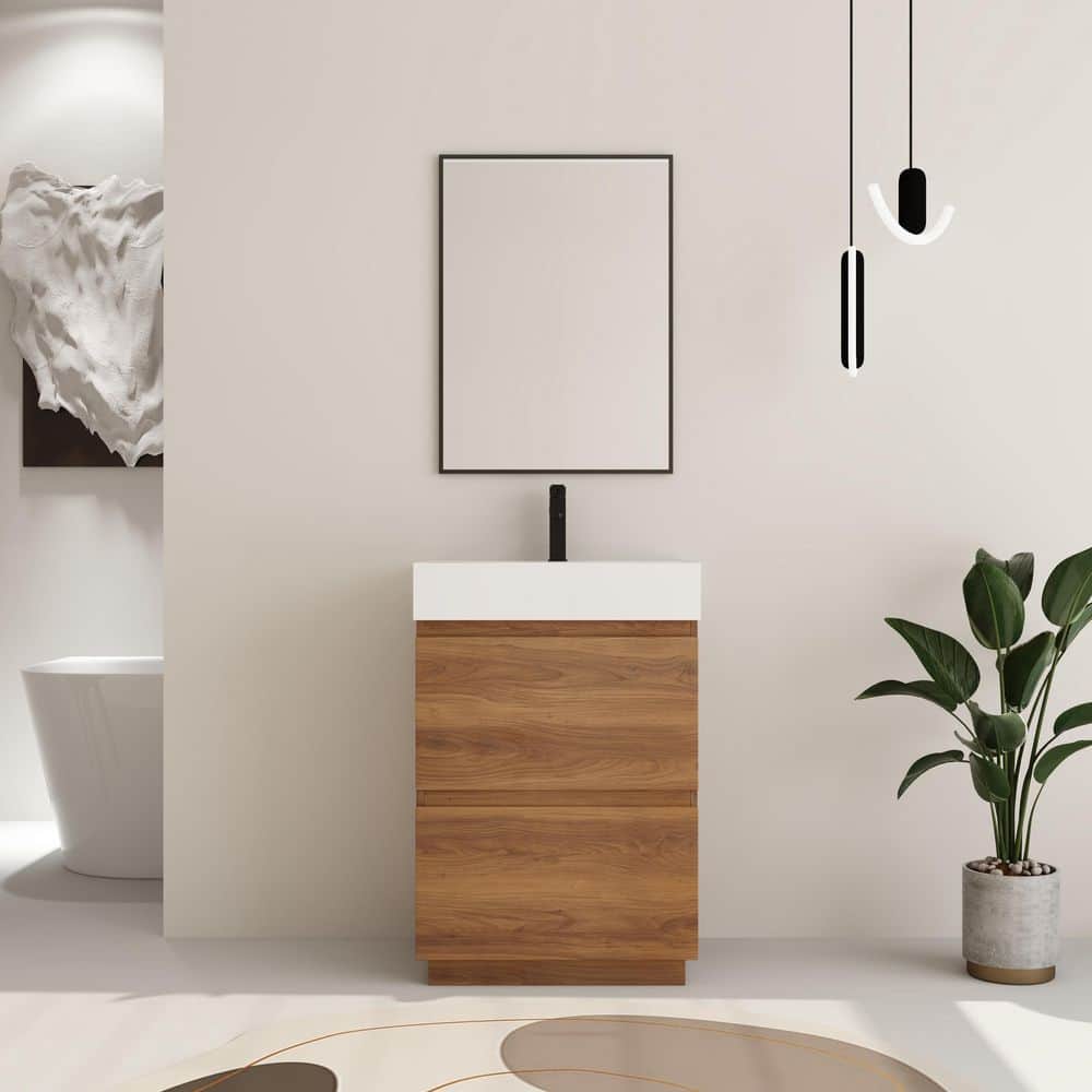 23.62 in. W x 18.11 in. D x 35.35 in. H Freestanding Bath Vanity in Brown w