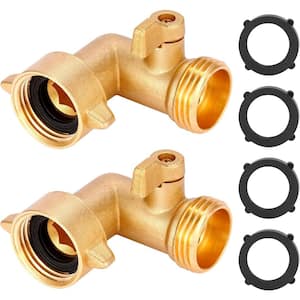 3/4 in. Solid Brass Gooseneck 90-Degree Garden Hose Adapter Connector Elbow with Shut Off Valve and 4 O-Rings (2-Pack)