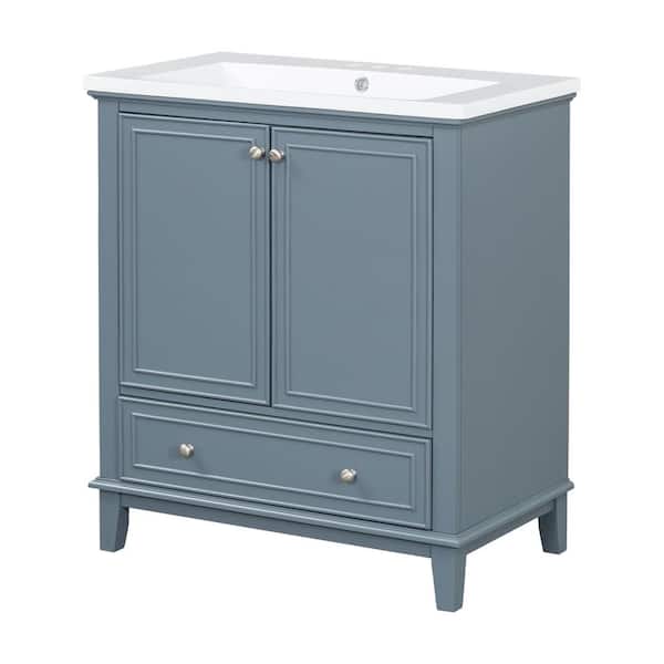 30 in. Single Sink Blue Bath Vanity with White Ceramic Top Unassembled Freestanding Cabinet with Doors and Drawer