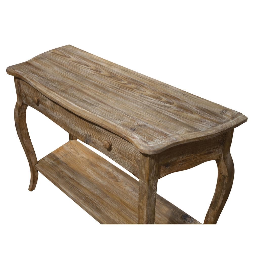 Curved Reclaimed Wood Console Table with Drawer - Driftwood Finish